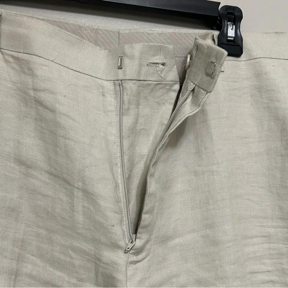 Havana Nines 100% Linen Dress Pants 40 Beige Tan Flat Front Casual‎ Resort Vacay